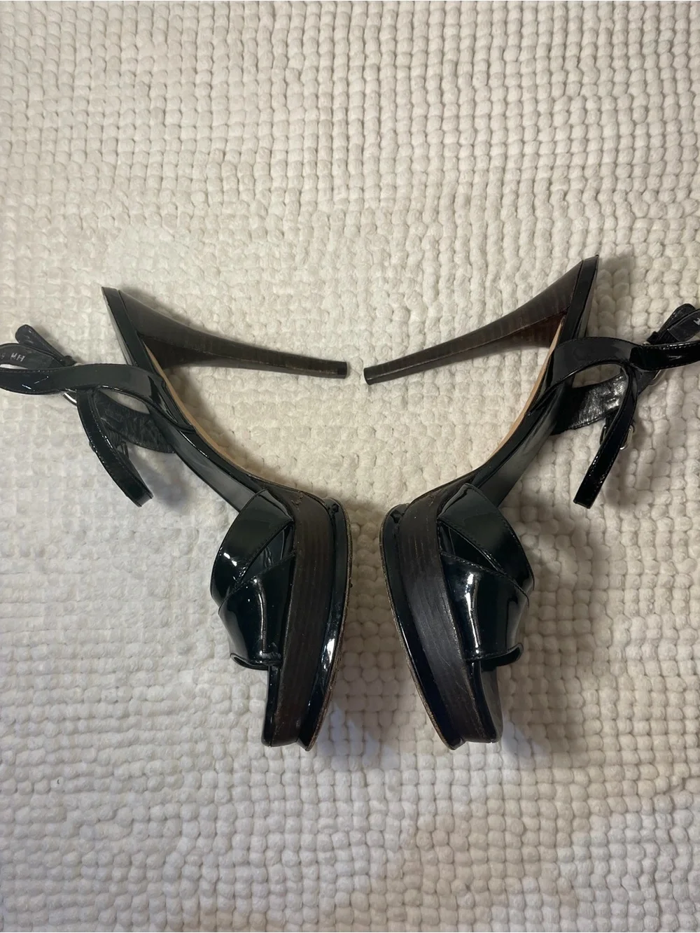 Stuart Weitzman Black Patent Leather Platform Slingback Heels